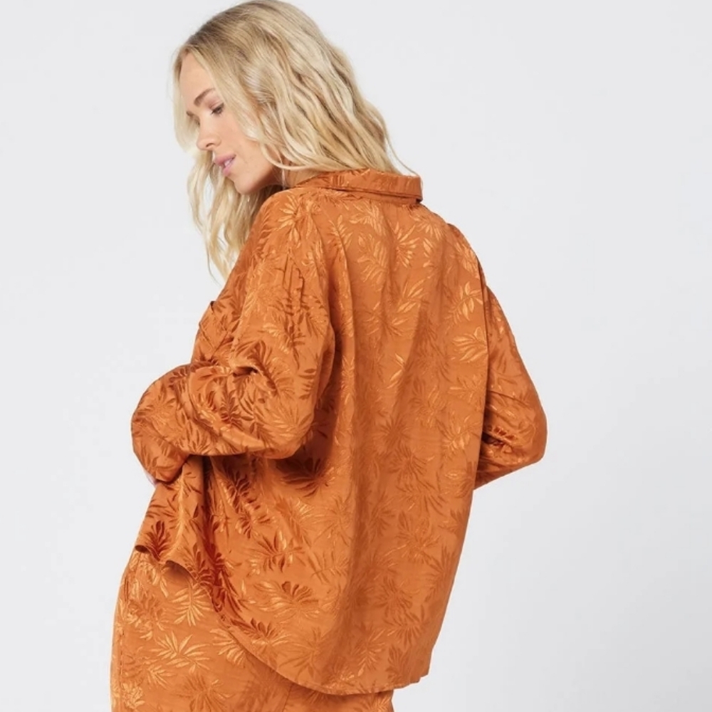 L*Space In Your Dreams Satiny Palm Pajama Top Sz M amber - Picture 7 of 7